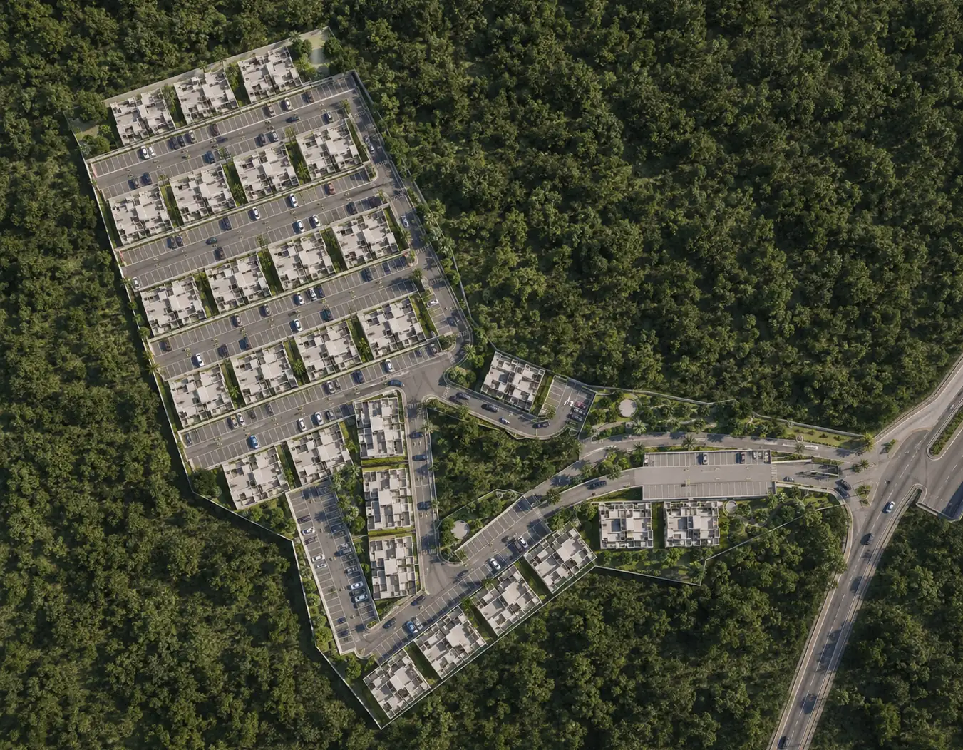Vista aérea del conjunto: 27 edificios en cuatro etapas